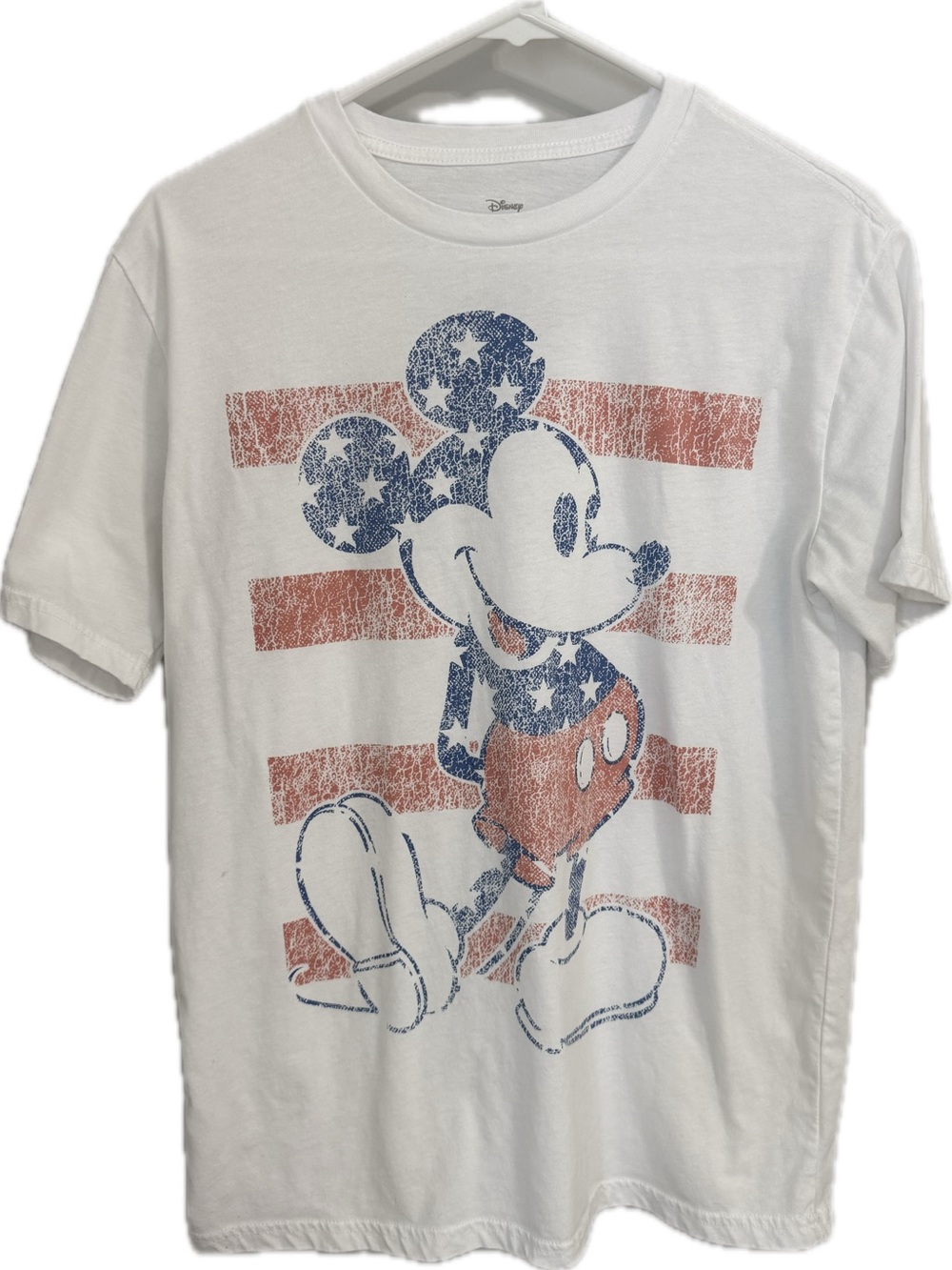 Disney Mickey Mouse Patriotic Graphic Tee White Americana T-Shirt Size Small